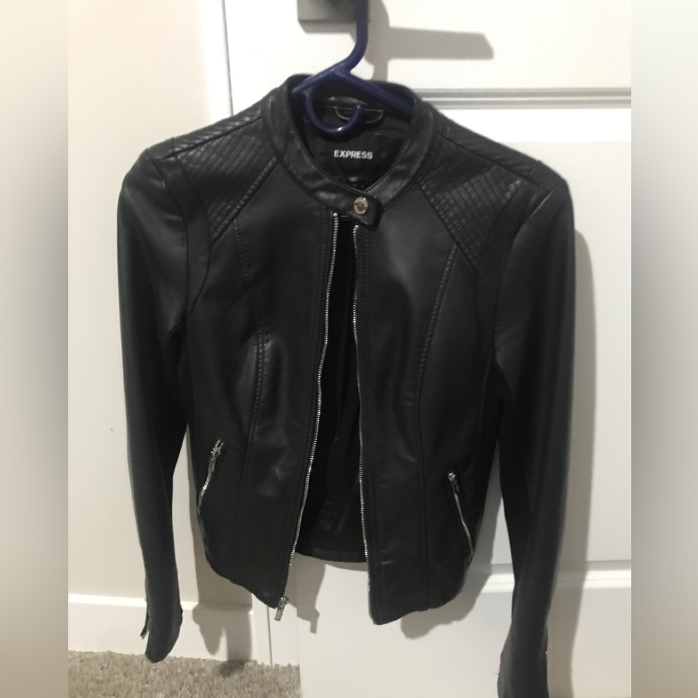 Black Leather moto  jacket express Y2K